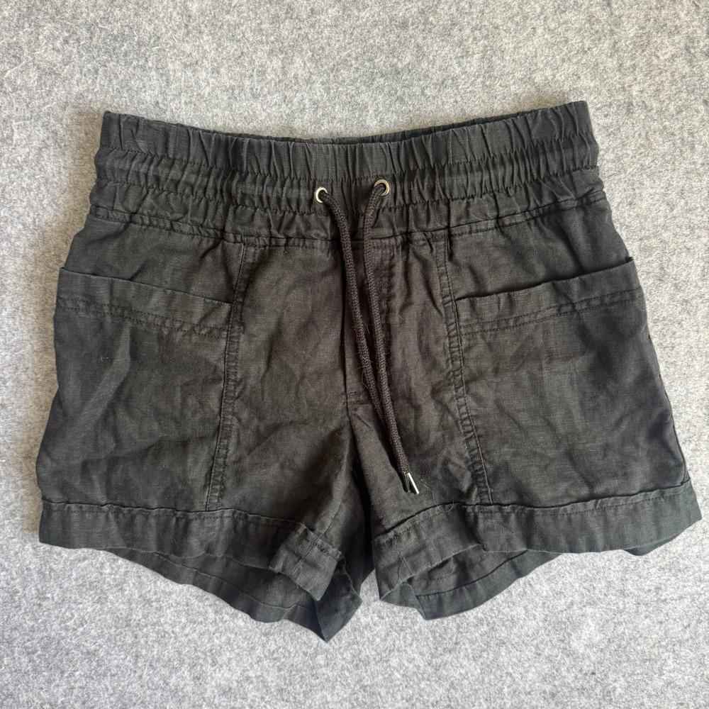 Athleta Womens Linen Casual Shorts Size 0 Black Drawstring Pockets